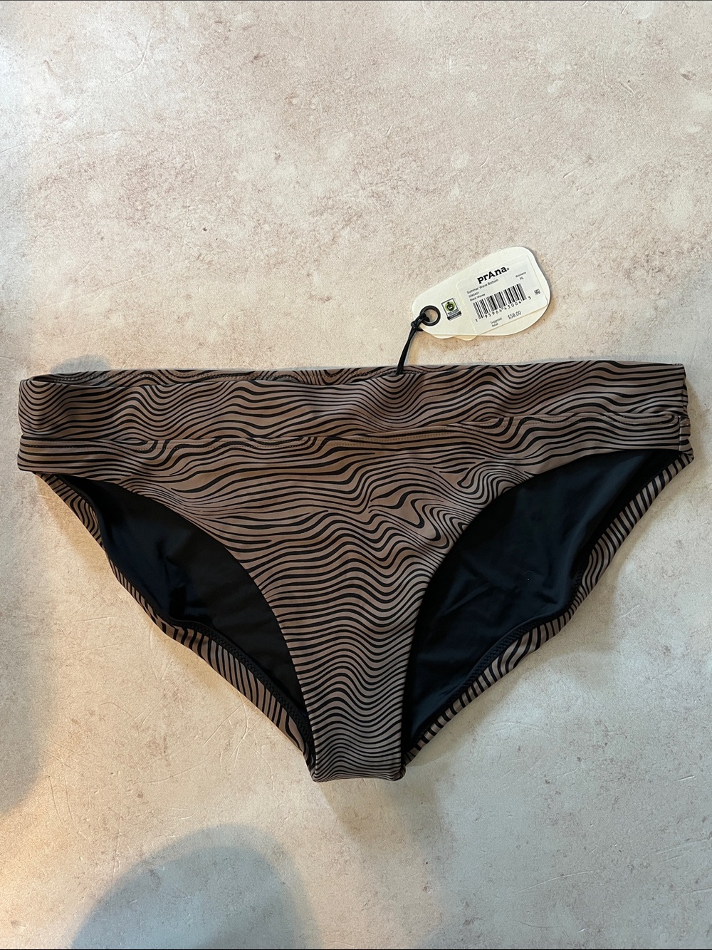 Prana Summer Wave Bottoms Taupe & Black Wavy Stripe Bikini